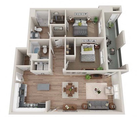 Floor plan for 2 beds, 2 baths, 1211 sqft